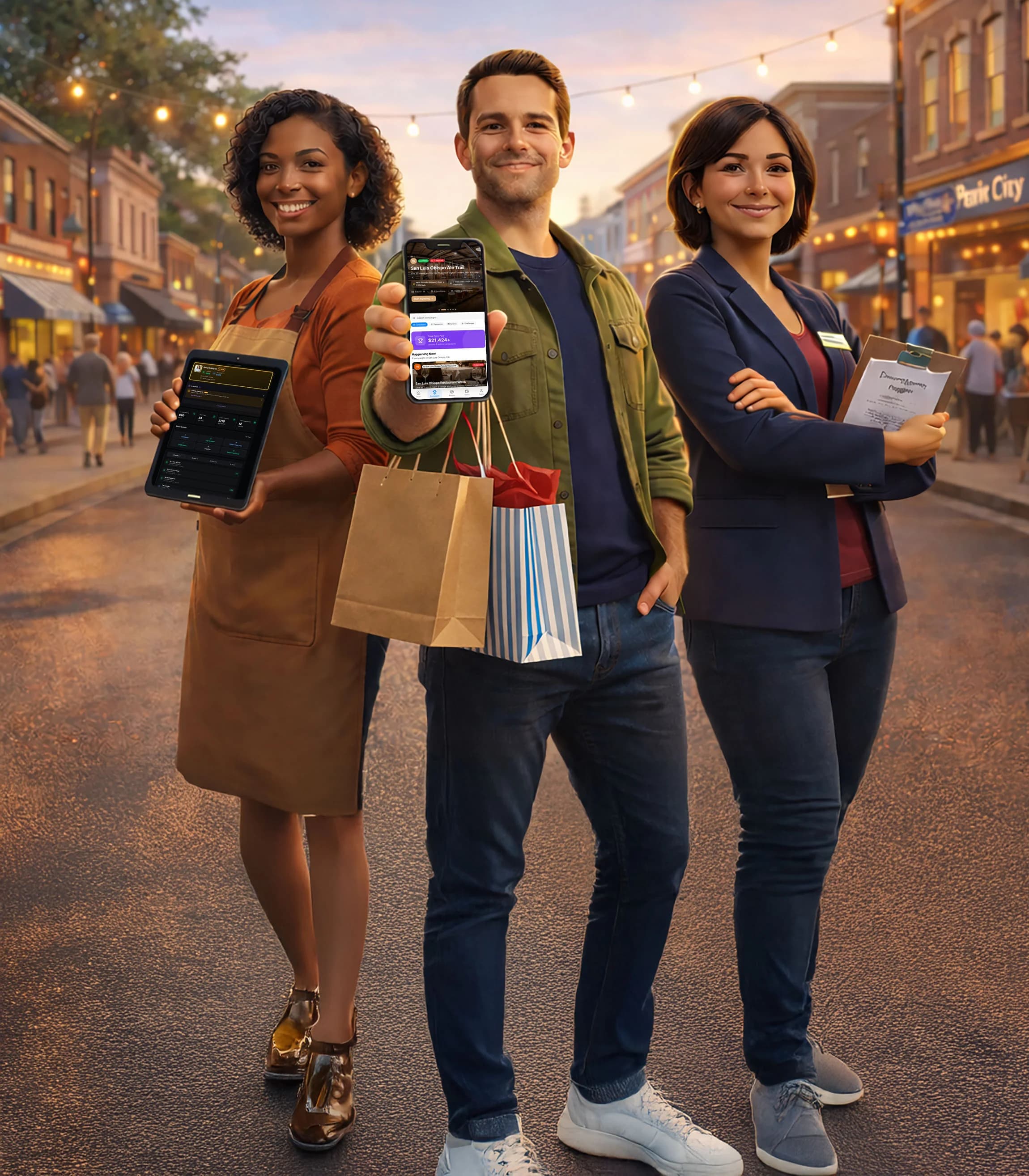 People enjoying local businesses with Perk City